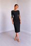 Women's Short Slit Sleeve Pearl Detailed Round Neck Midi Crepe Dress