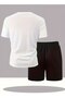 White Printed Women'S/Men's Unisex T-Shirt Shorts 2-Piece Set Oversize - Quality Fabric - 2