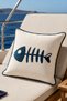 Fish Skeleton Embroidered Throw Pillow Cover Marine Decorative Pillow Case White Navy Blue 42X42 cm