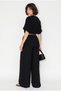 Women's Black Waist Belt Detailed Blouse Pocket Detailed Loose Trousers Pera Linen Suit 9439 60286324 - 5