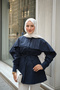 Women's Ruffled Stone Detailed Waist Tie Shirt Navy Blue - 2