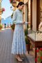 Women's Maxi Skirt Floral Patterned Tulle Fabric A-Line Cut Drawstring Detail Stretchy Knitted Lined Daily Casual - 2