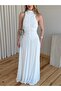 White Long Halter Neck Draped Dress - 8522 - 2