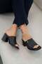 Desko Buckle Detailed Genuine Leather Heeled Slippers Black - 4