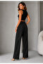 Women's Black Trousers Long Palazzo Straight Loose Long Leg Trousers - 3