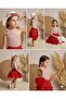 Red Striped Crop Top and Red Design Skirt Set with Hat and Bag Gift - 8