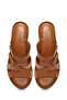 Women's Tan Wedge Heeled Leather Comfort Slippers 26Sfd322118 - 4