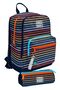 Multi-Colored Stripe Patterned Primary and Secondary School Backpack and Pen Case Set for Boys - Setygn33231C