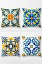 Yellow and Blue Tile Patterned 4-Piece Throw Pillow Cover Set - 3
