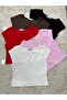 Women's Red V-Neck Lycra Ribbed Short Sleeve Crop Body - 4