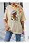 Women / Girls Beige Oversize T-Shirt Wild Printed