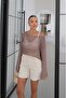 Beige High Waist Denim Shorts - 5