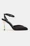 Vela Black Satin Ankle Strap Open Toe Detail Women's Heeled Shoes - 5