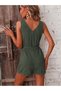 Women's Strappy V-Neck Front Buttoned Waist-Tie Short Aerobin Jumpsuit - 3