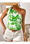 Women's one shoulder bowknot floral print supreme blouse - 2