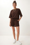Modal Oversize T-Shirt Shorts Set Lub0379 Brown - 2