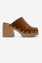 Bellune Tan Suede Genuine Leather Women's Thick Heeled Slippers with Rivet Detail - 3