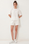 Modal Oversize T-Shirt Shorts Set Lub0379 Ecru - 3