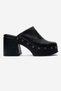 Bellune Black Skin Genuine Leather Women's Thick Heeled Slippers with Rivet Detail - 4
