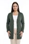 Women's Sleeves Button Detailed Stone Print Lettering Plus Size Long Cardigan - 2