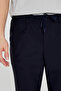 Men's Navy Blue Relax Fit Comfortable Cut Suit Trousers with Side Pockets and Elastic Waist - 4