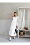 White Linen/Gabardine Long Gardener Dress with Straps - 4