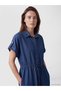 Vizyon New Season Indigo Shirt Collar Waist Tie Jean Dress - 2