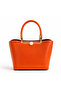 Women's Shoulder and Hand Bag Orange Crocodile Patterned Premium Design with Gold Accessories - 5