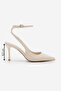 Women's Stiletto Pointed Toe Open Back Ankle Strap Classic Heeled Shoes Pareta Ecru - 8