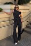 Black Low Sleeve Off Shoulder Blouse-High Waist Pants Women's Bottom Top Set - 3