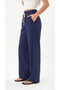 Women's Navy Blue Color Muslin Look Palazzo Sweatpants Wide Leg High Waist Full Fit - 4