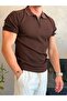 Men's Ribbed Zippered Soft Textured Tshirt Bitter Brown Eca082 - 3