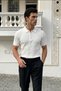 Orin Premium Ribbed Knitwear Polo Collar Half Zipper Men's White T-Shirt - 5