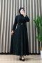 Yildiz Abi̇ye Glittery and Stoned Fabric Women's Emerald Belt Detailed Wedding Evening Dress