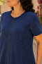 - Large Size - Women's Zipper Stone and Lace Detailed Vintage Dress C409-Navy Blue - 8