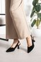 Flow Women's Buckle Detailed Genuine Leather Low Heel Shoes Black Suede - 2