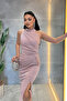 Glittery Fabric Drawstring Detailed Pencil Dress - Pudra - 4