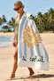 Striped Marine Beach Towel with Sun Figure - Mediterranean Style Blue Cream Quick-Drying Microfiber Towel - 2