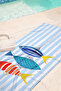 Fish-Themed Striped Children's Beach Towel - Marine Tropical Blue White Quick-Dry Microfiber Towel - 4