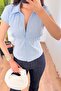 Baby Blue Shirt with Waist Tie and Lacing - 2