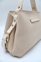 Women's Cream Crossbody Hand and Shoulder Bag with Internal Pocket, Front Accessory and Belt Detail - 4