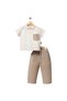 Boy's Beige Linen Look Polo Collar T-Shirt and Pants 2-Piece Set