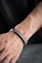 Chrome Plated Leather Detailed Double Row Men's Steel Bracelet - 3