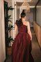 One-Shoulder, Accessory Detailed, Draped, Belted Waist, Taffeta Evening Dress, Stylish Dress - 3