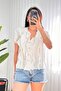 Ruffle Detailed Short Sleeve White Blouse - 3