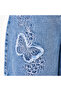 Knee Length Denim Shorts with Butterfly Embroidery - 5