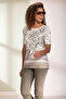 Women's Plus Size Lycra Boat Neck Shoulder Garnished Printed Patterned Short Sleeve Mom T-Shirt Combed Cotton Blouse - 4