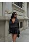 Women's Black Belt Detailed Satin Mini Shirt Dress Yel221567 - 3