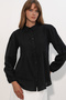 Women's Textured Oversize Linen Shirt 20381 - Black