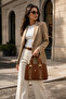 Tan Quilted Patterned Women's Hand and Shoulder Bag with Long Strap, Multi-Compartment, Daily Stylish Use - 3